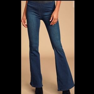 Penny Pull-On Dark Wash Mid-Rise Flare Jeans